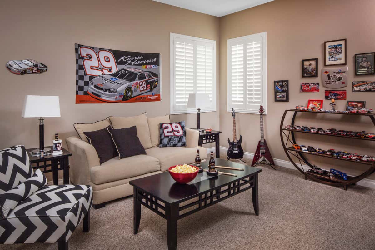 Dallas man cave with shutters